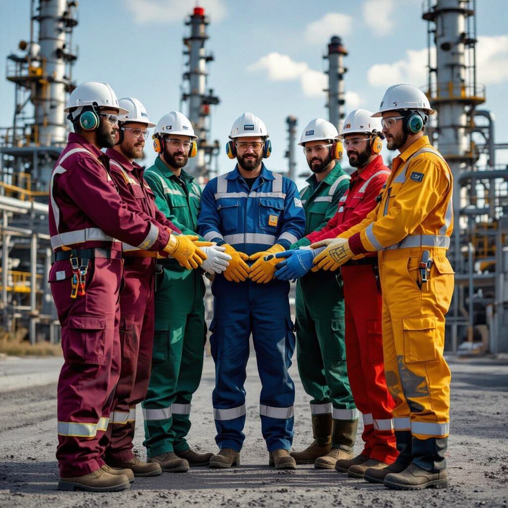 Diverse Oil Workers Promote Safety and Unity