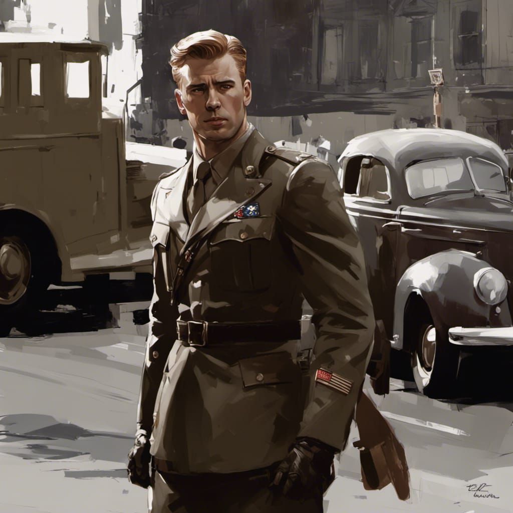 1940s Brooklyn Steve Rogers Watercolor Portrait