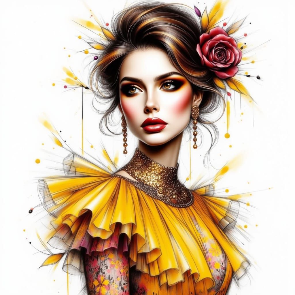 Vibrant Fashion Illustration in Whimsical Digital Art Style