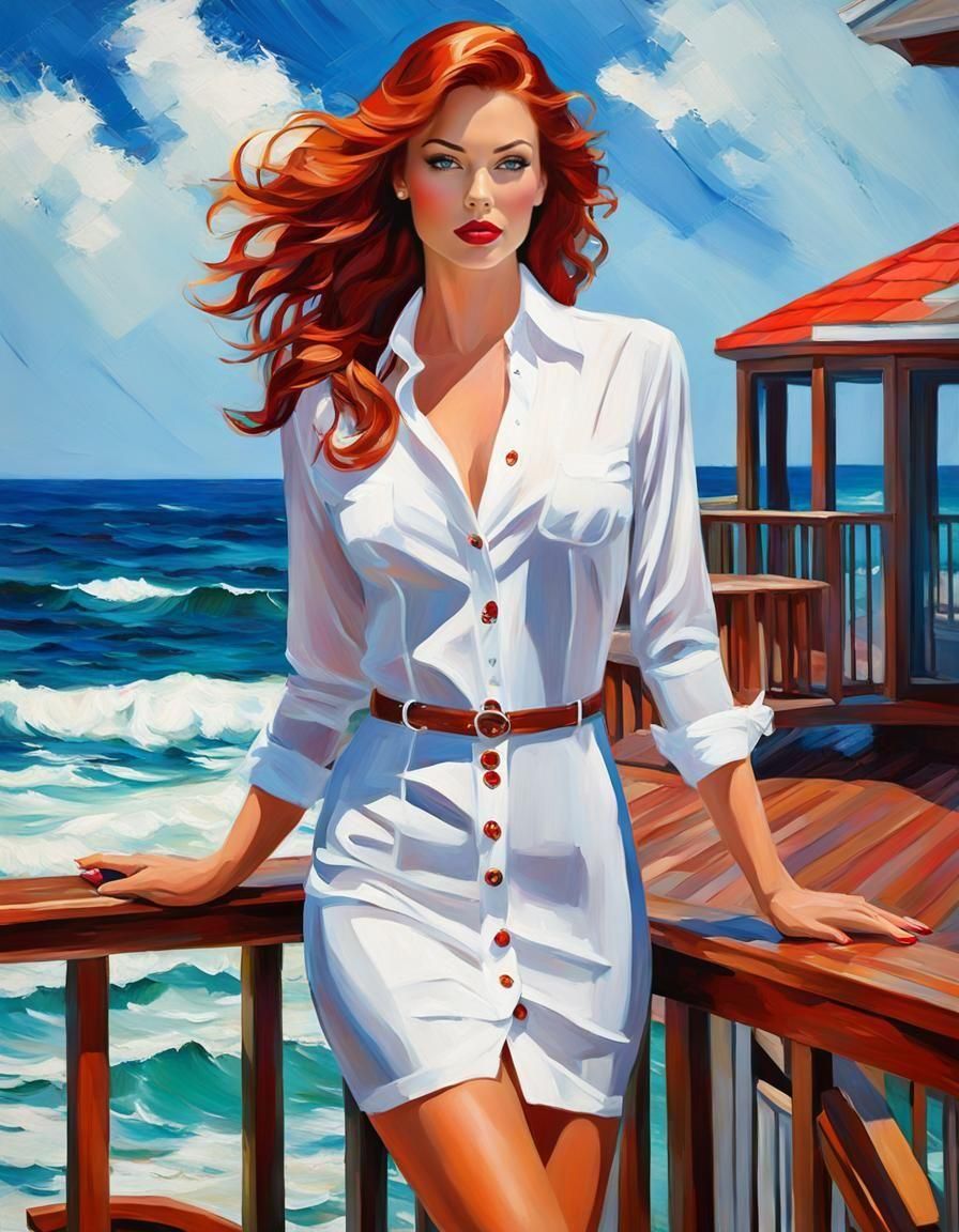 Impasto Impressionism: Woman on Beach House Deck