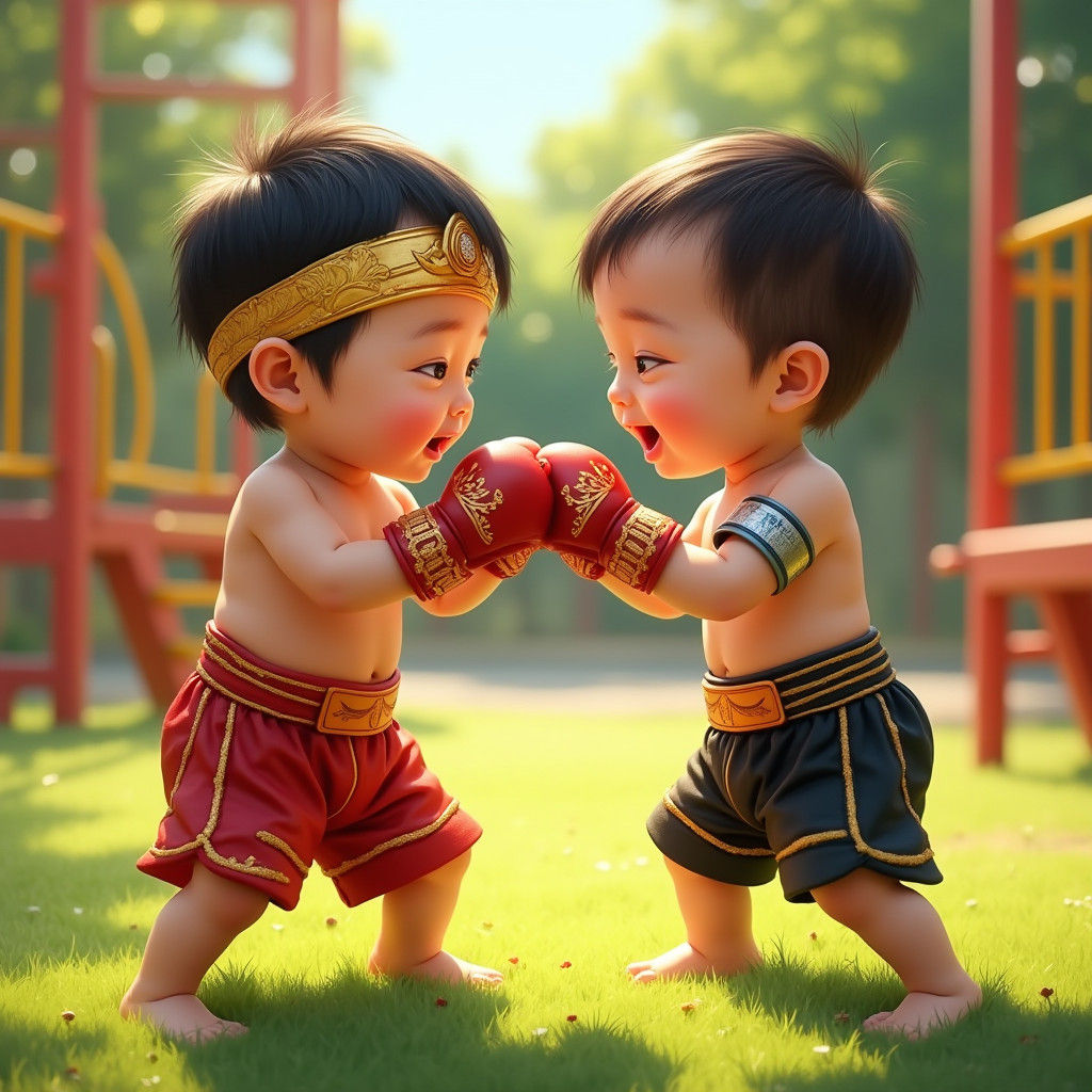 Playful Muay Thai Babies in Sunny Park