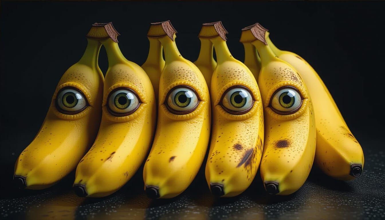 Sinister Bananas With Realistic Eyes in Dramatic Lighting