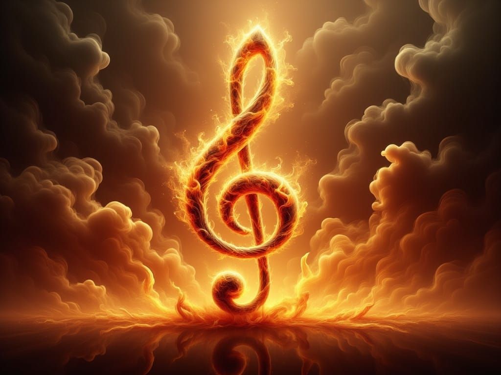 Treble clef on fire