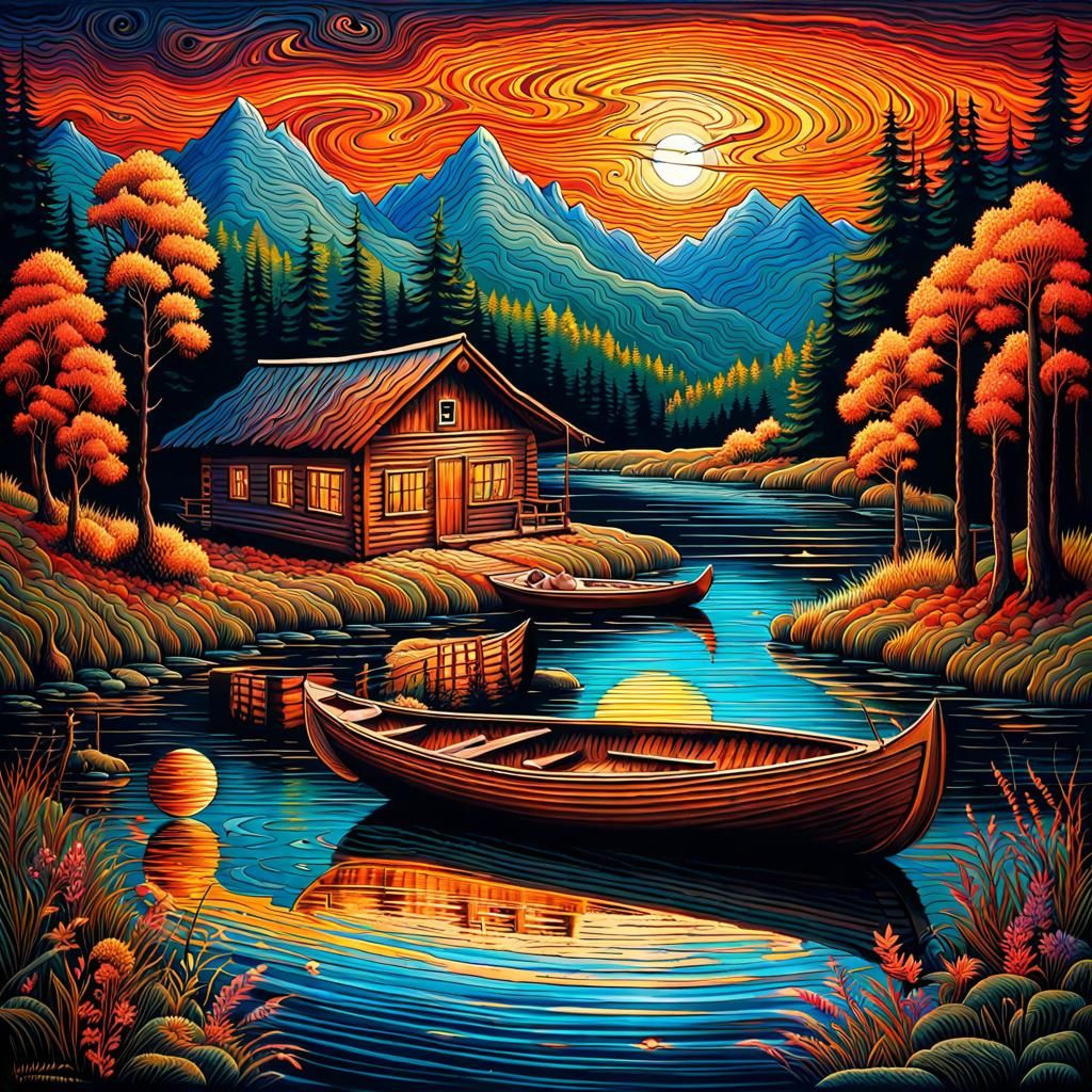 19th Century Chalet in Psychedelic Earth Art Style