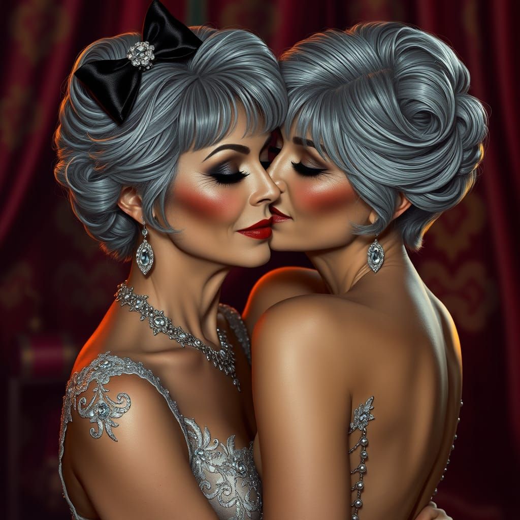 Elegant Woman in Intimate Kiss