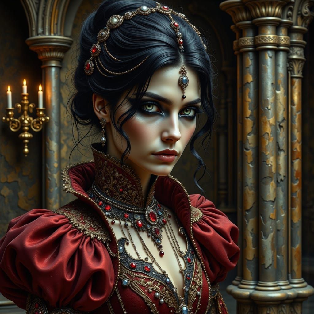 Ethereal Vampire Queen in Victorian Gothic Splendor
