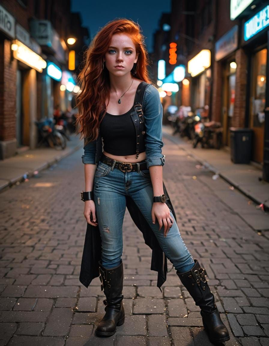 full length red long hair blue eyes brown skin 12 year old g...