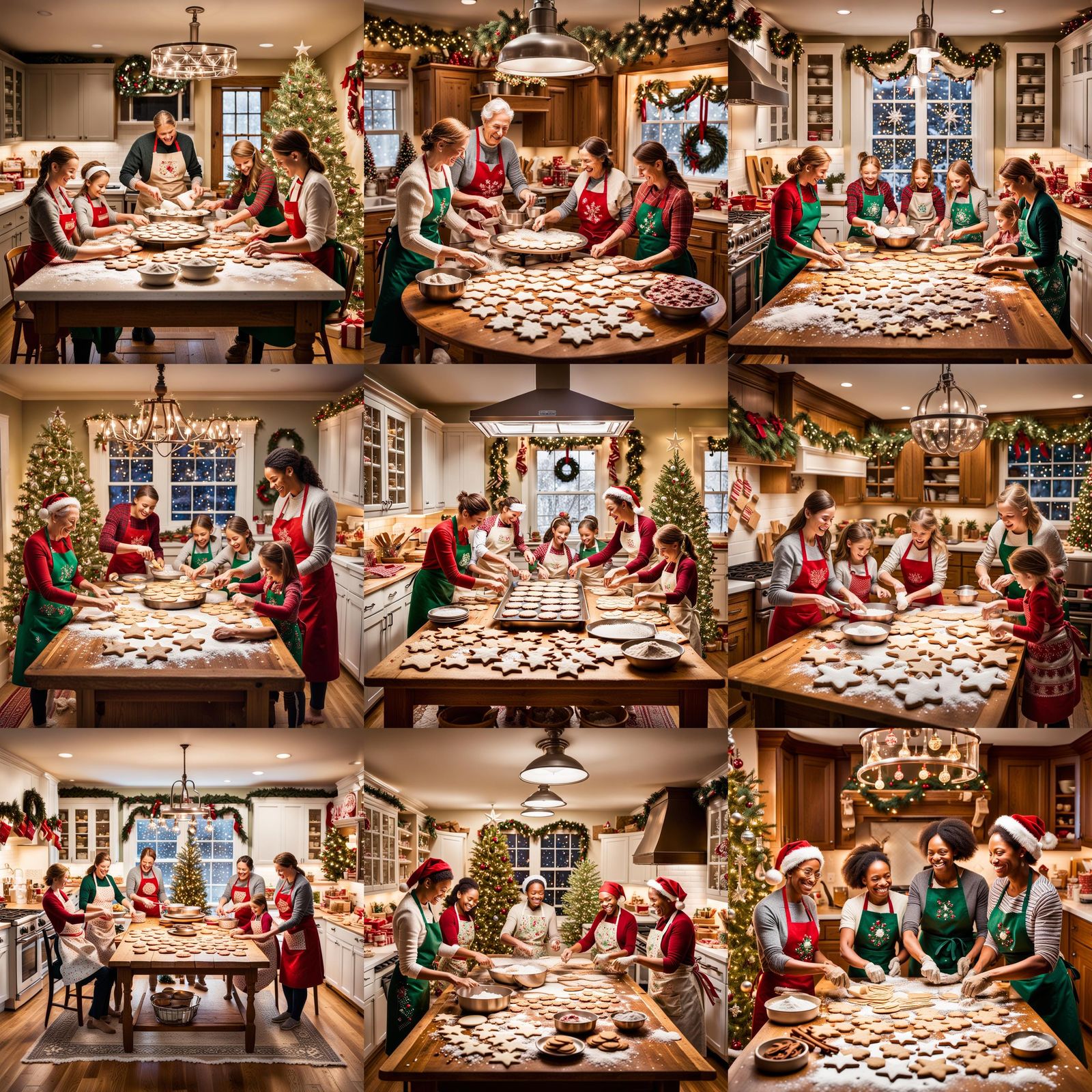 Festive Family Baking Christmas Cookies in Cozy Kitchen