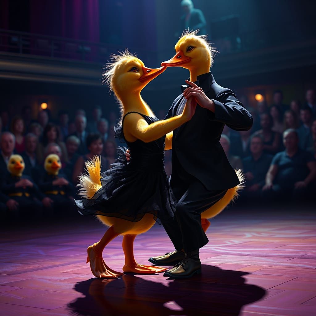 Ducklings Tango in Dark Fantasy Style