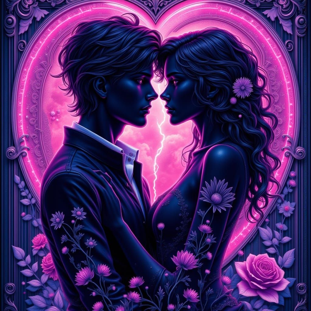 Art Nouveau Couple Silhouette Heart Logo