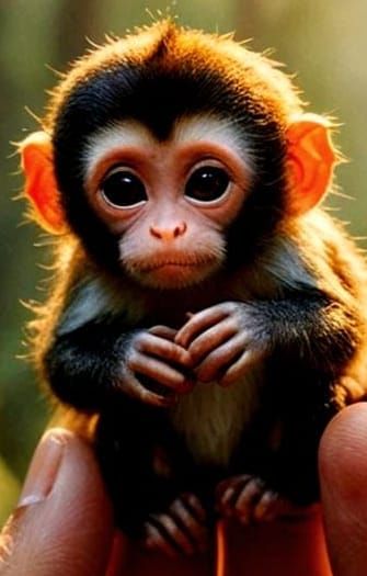 Hyperrealistic Finger Monkey on Human Finger