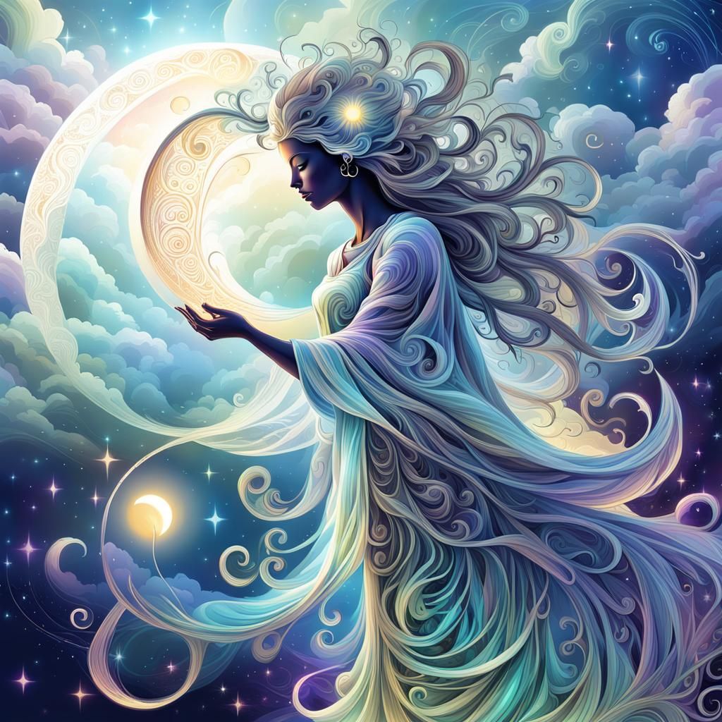 Spectral Goddess of Luminous Clouds in Fractal Style