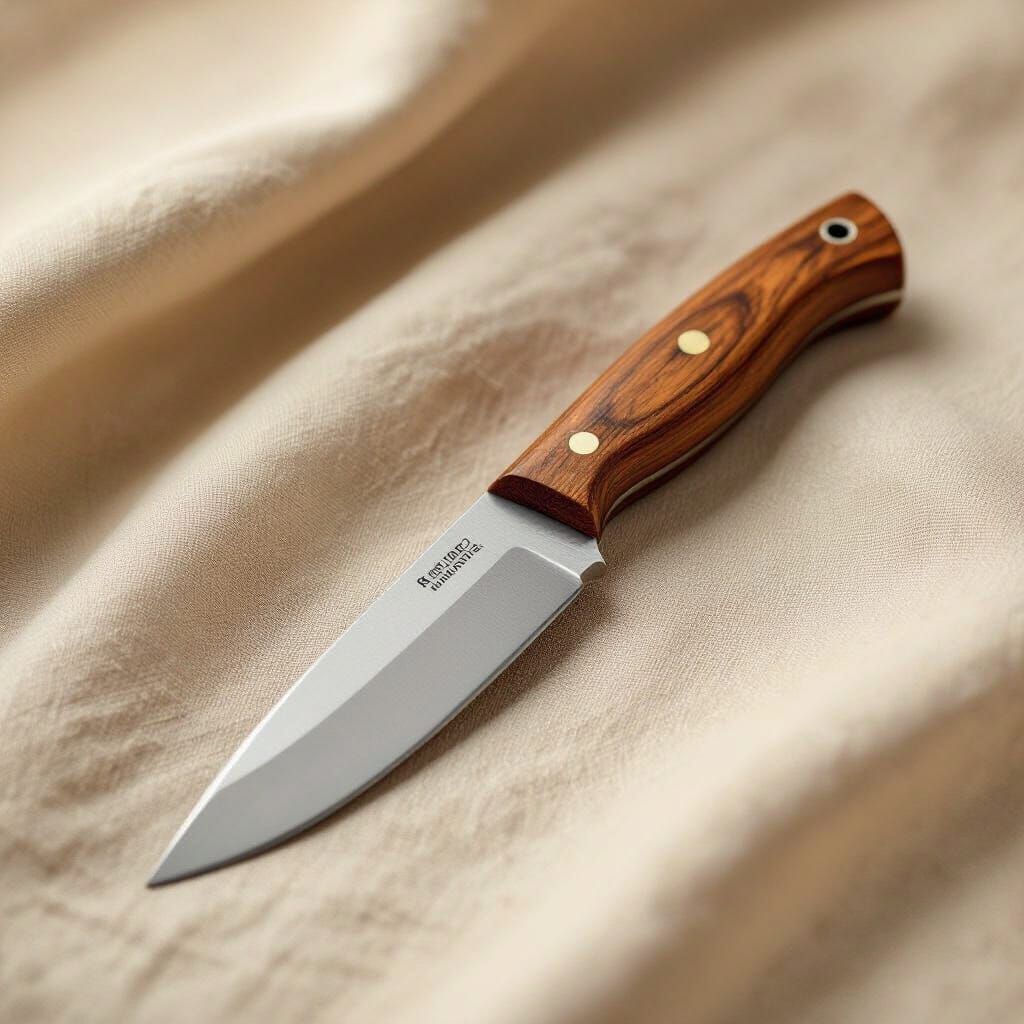 Handcrafted Wooden Knife on Linen, Minimalist Product Photo