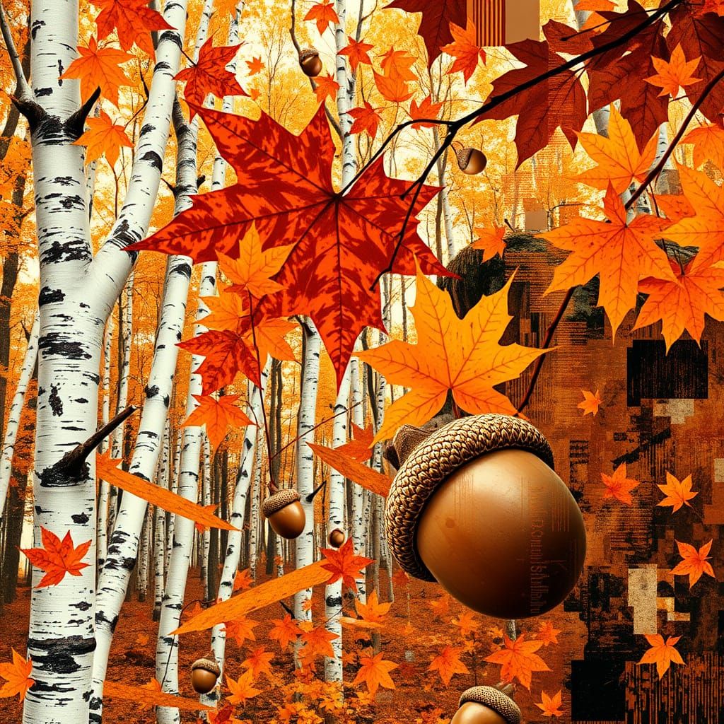 Glitch Art Autumn Forest with Fractal Elements