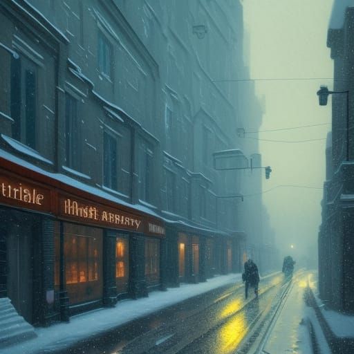 Snowy London Street: Hyperdetailed Concept Art