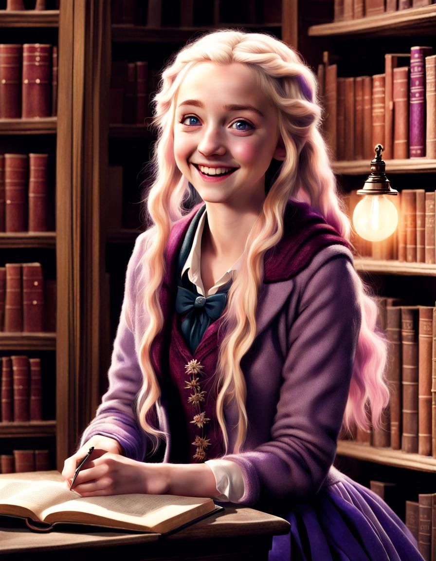 Luna Lovegood in Library with Lightbugs