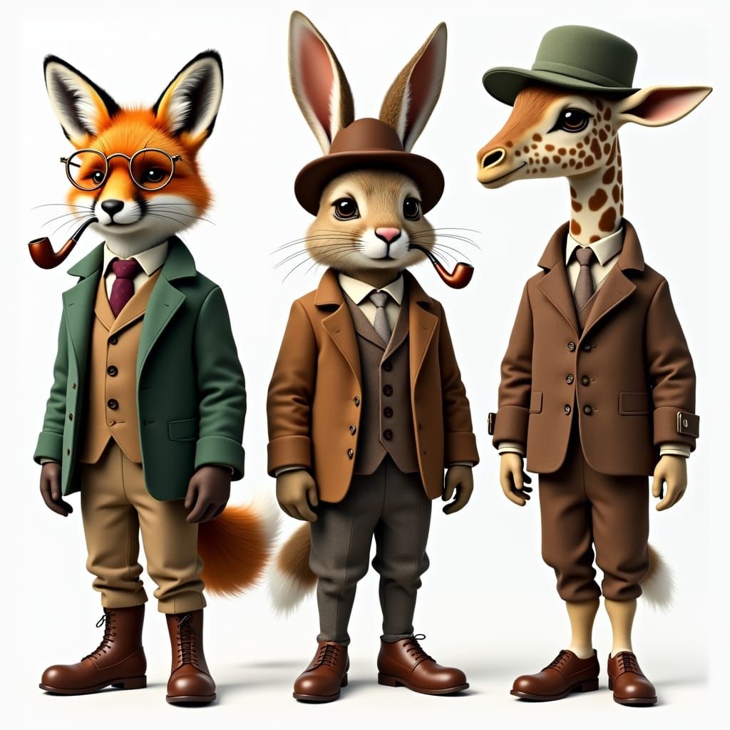 Animals in Wool Attire on White Background