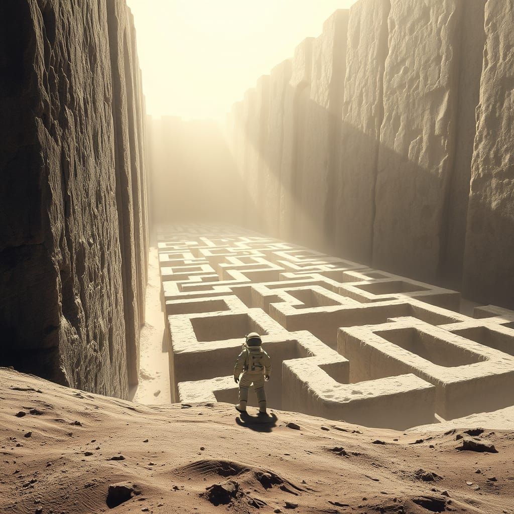 Lunar Maze: An Astronaut's Discovery in Hyperrealism