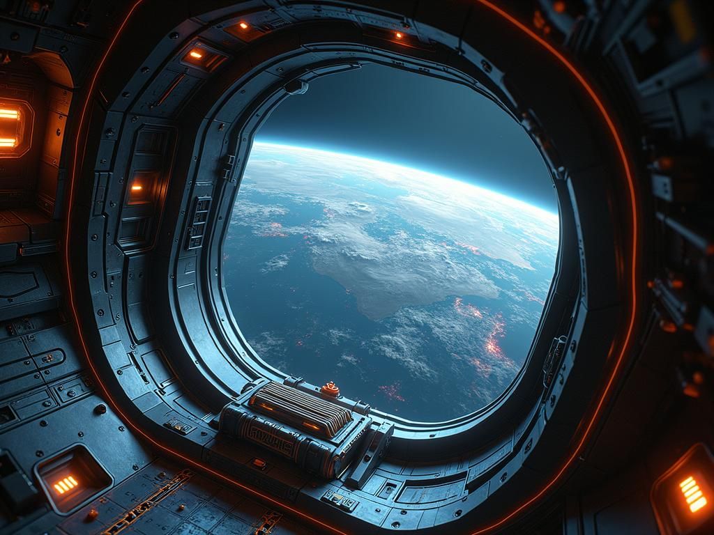 Earth from Alien Spaceship Cockpit: Matte Painting Style