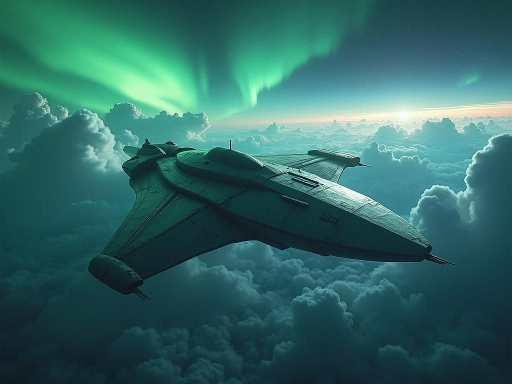 Alien Spaceship Approaching Earth in Celestial Scene