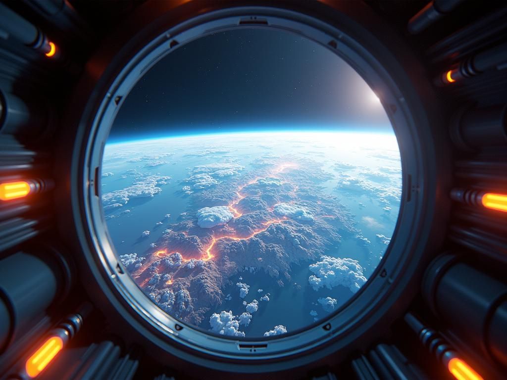Surreal Earth View from Spaceship Cockpit