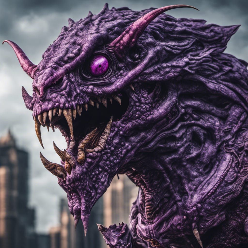 Hyperrealistic Flying Purple People Eater in HDR