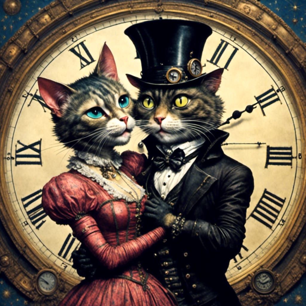 Steampunk Cats Celebrate New Year in Victorian London