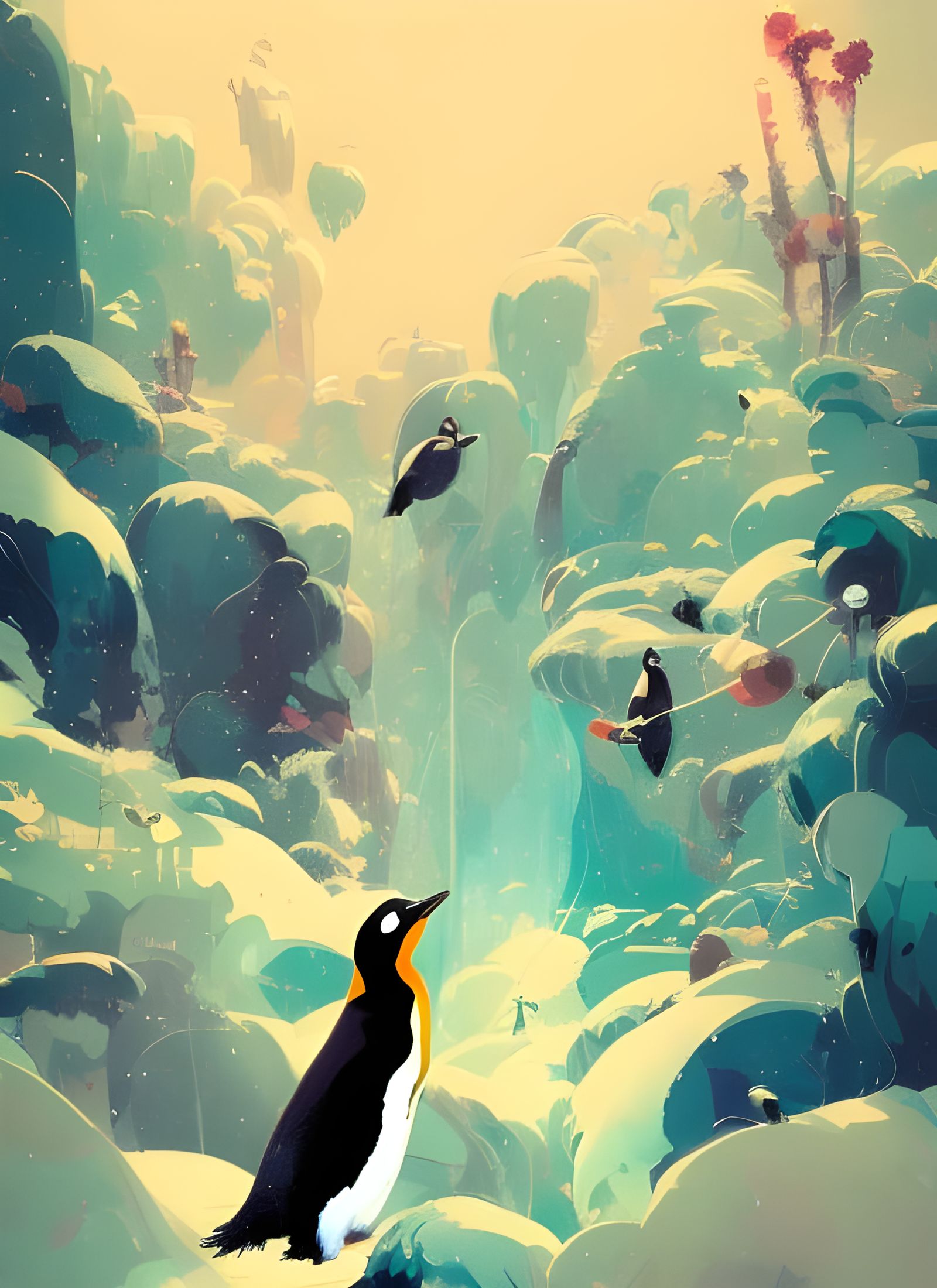 Anthropomorphic Penguin Spirits as Digital Illustration