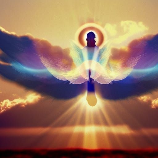 Winged Ship Soaring Through Divine Clouds