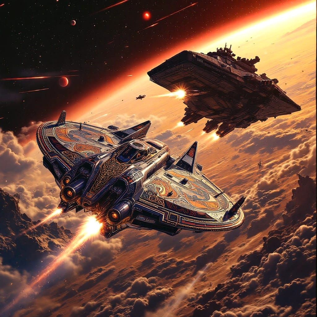 Epic Space Opera Concept Art: Mesopotamian Starfighter vs. M...