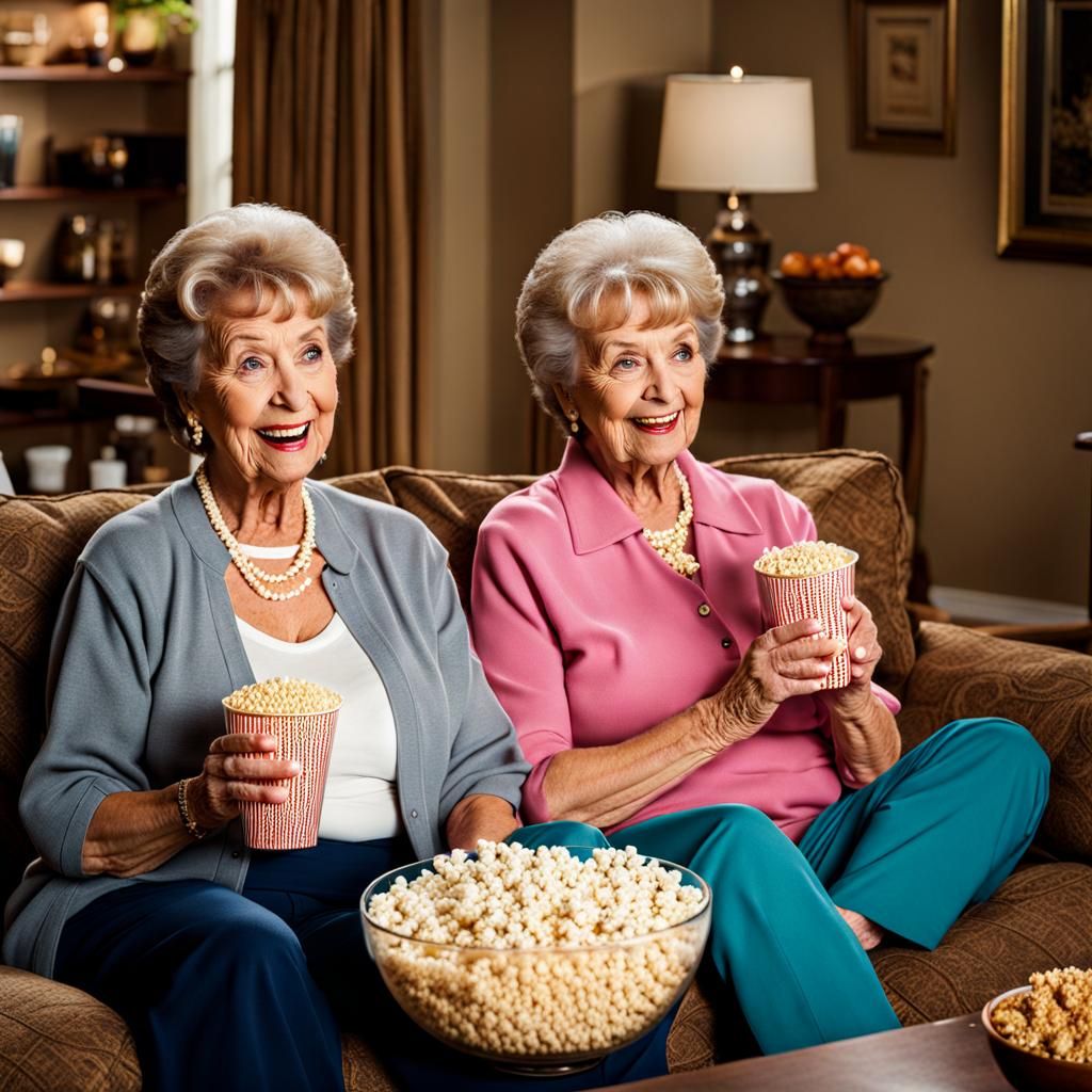 Elderly Women Watch Golden Girls, Eat Popcorn