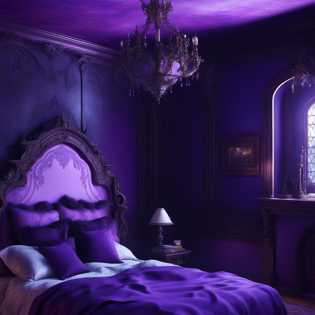 Vibrant purple gothic Victorian bedroom with vibrant purple ...