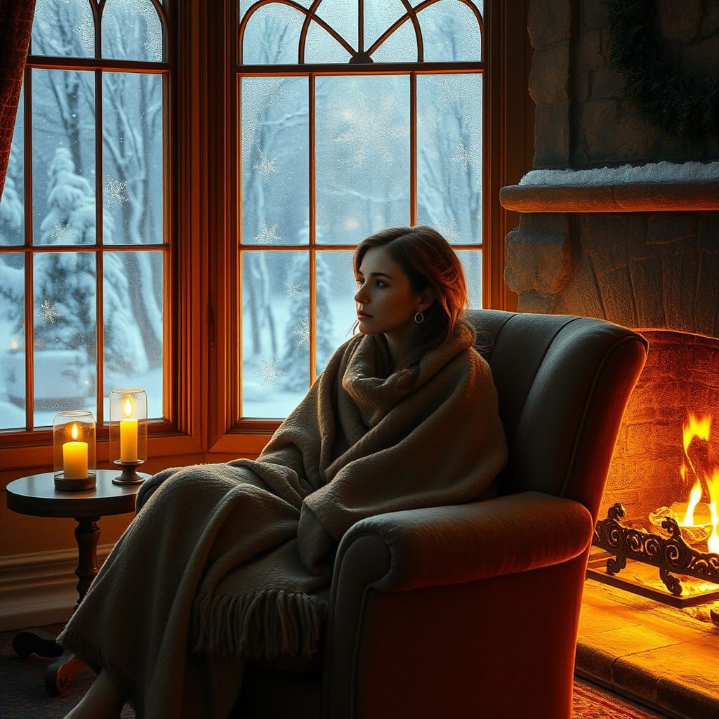 Ethereal Winter Scene in Warm, Golden Tones