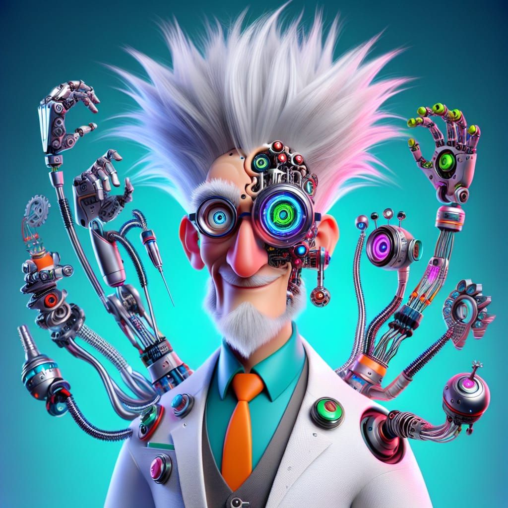 Cybernetic Scientist in Vibrant Digital Art