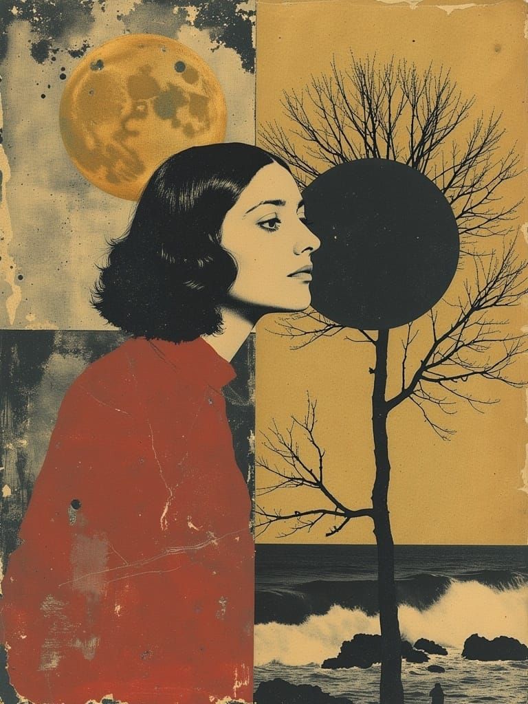 Woman with Swirling Hair in Geometric Art Style