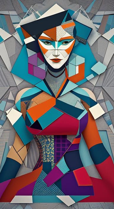 Abstract Cubist Figures in Geometric Mosaic Style
