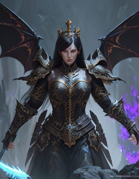 Regal Woman Confronts Fierce Dragons in Epic Fantasy Style