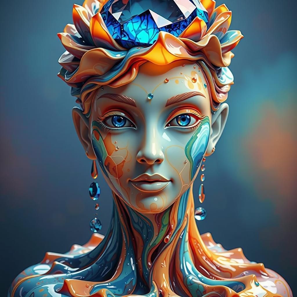 Melting Gemstone Sculpture in Abstract Expressionism