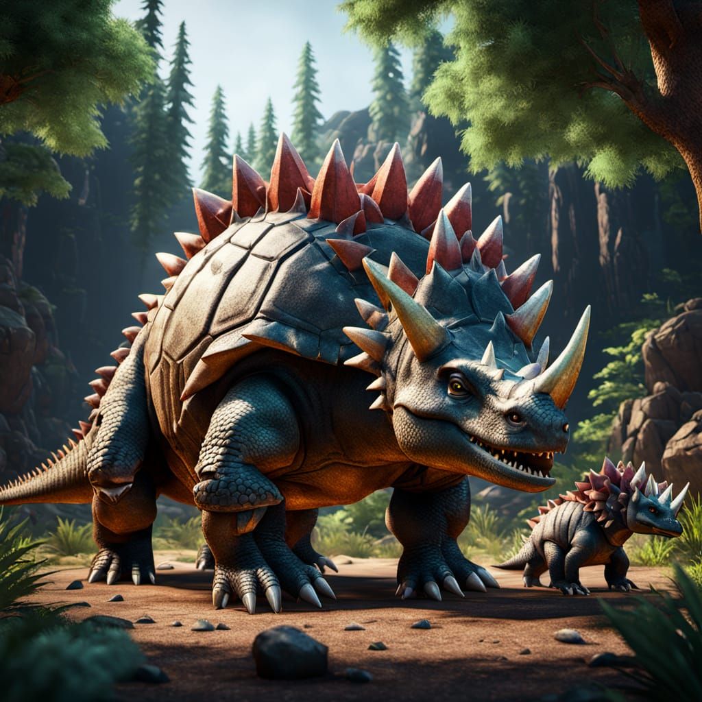 Stegosaurus Family in Detailed 3D Game Style