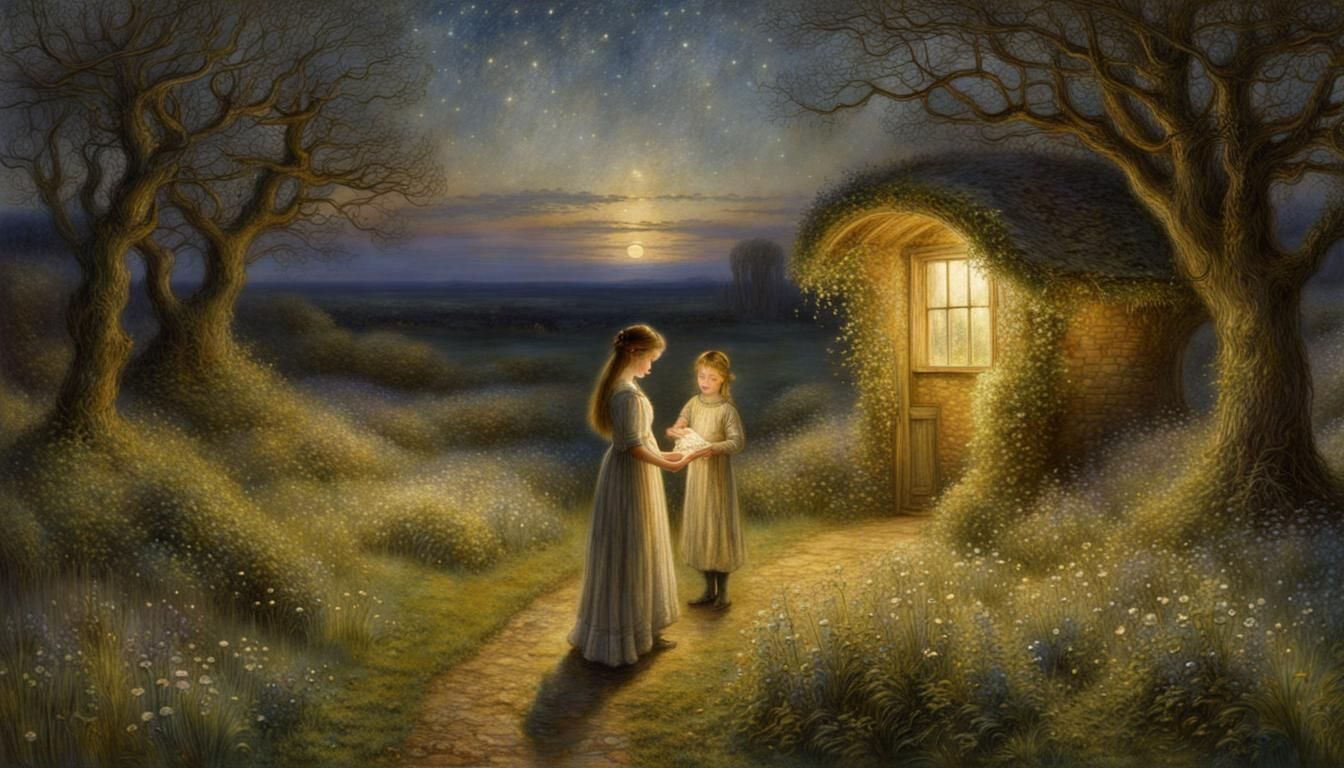 Fantasy Scene with Glittering Stars in Allingham Style