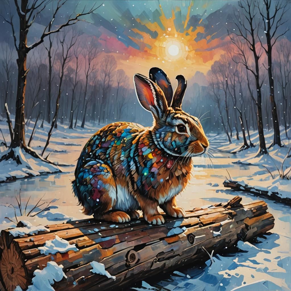 Rabbit in Snowstorm: Alcohol Ink Neo-Impressionism