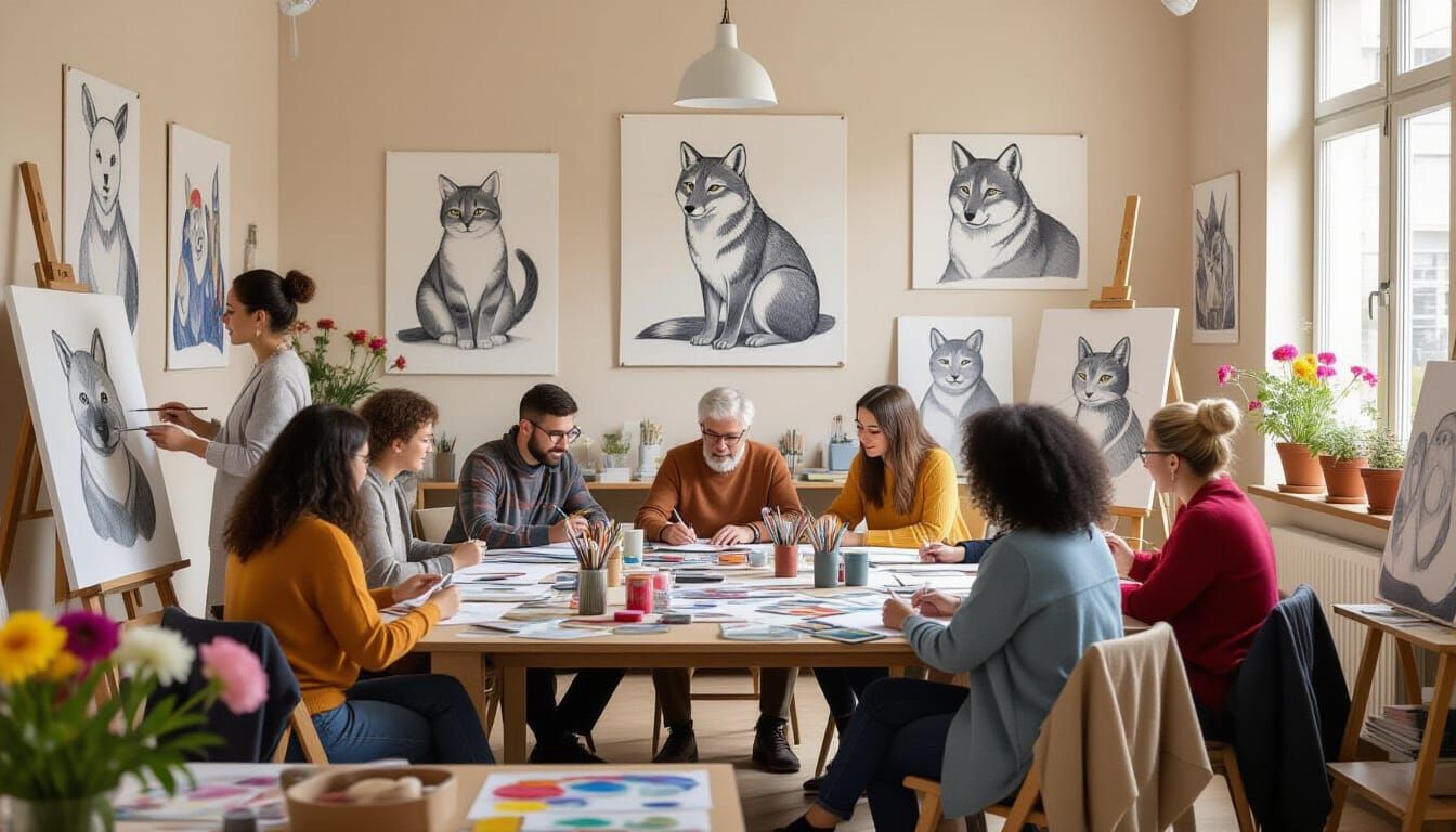 Whimsical Art Studio with Diverse Students