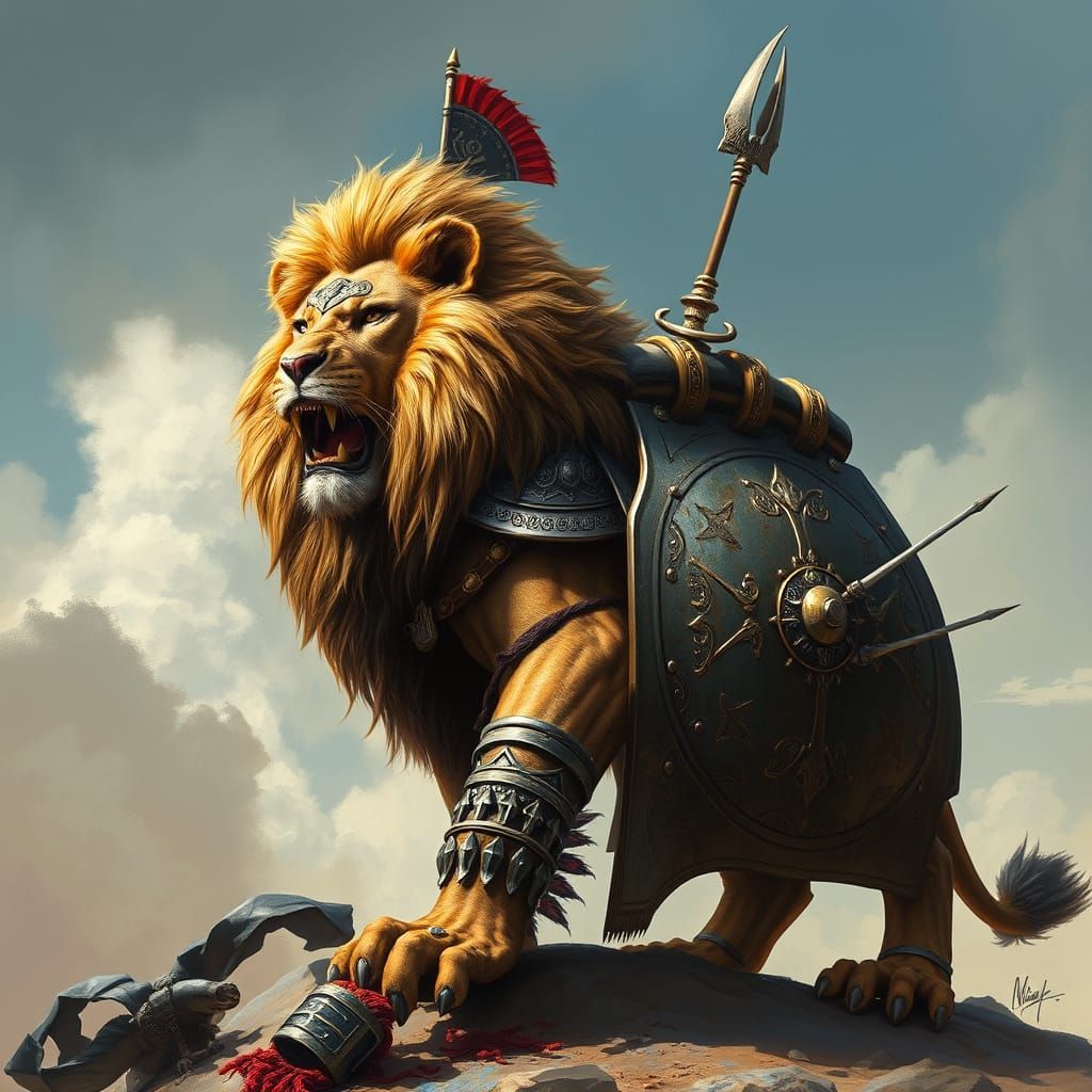 Lion Warrior in Persian Armor: Photorealistic Art