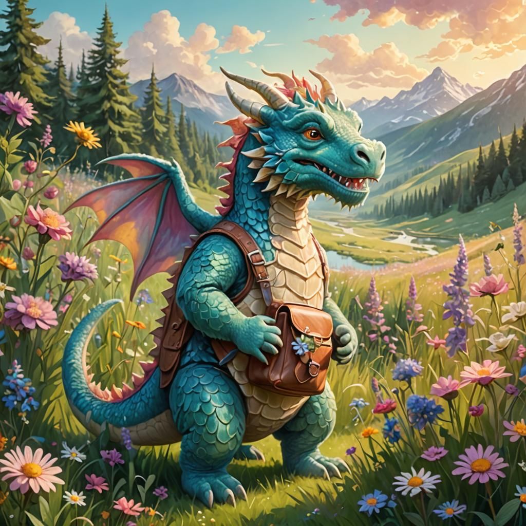 Cashmere Dragon with Backpack in Lush Meadow