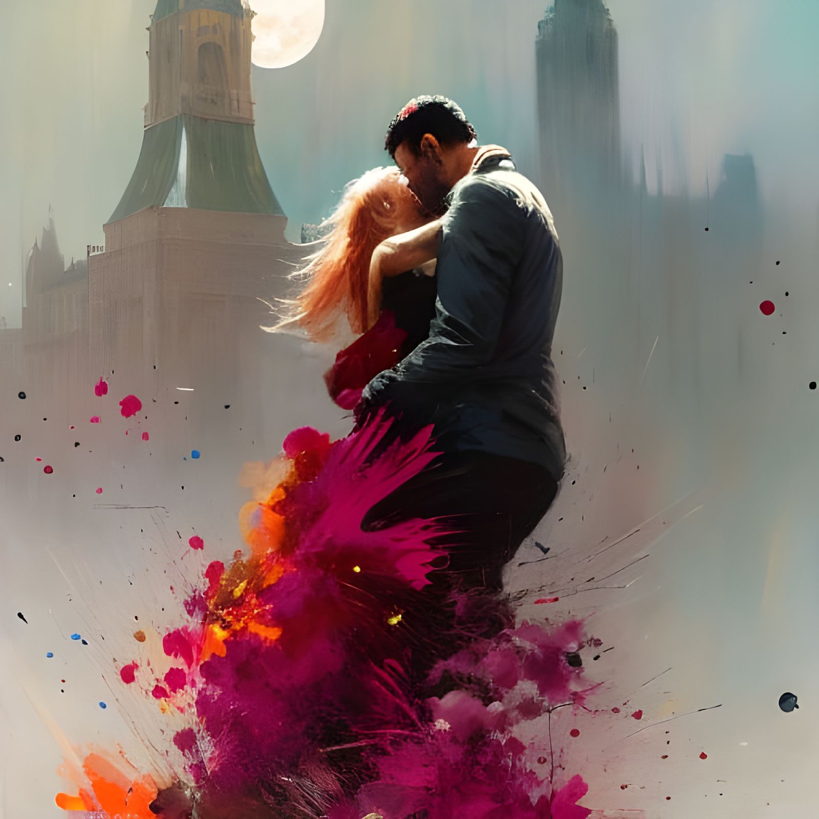 Lovers Fleeing Armageddon in Expressive Speed Painting