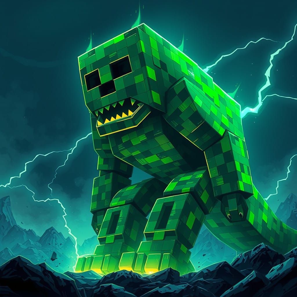 Ethereal Minecraft Creeper in Anime Style