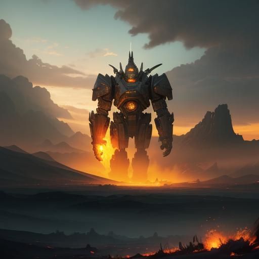 Colossal Robot Warrior in Scorched Wasteland