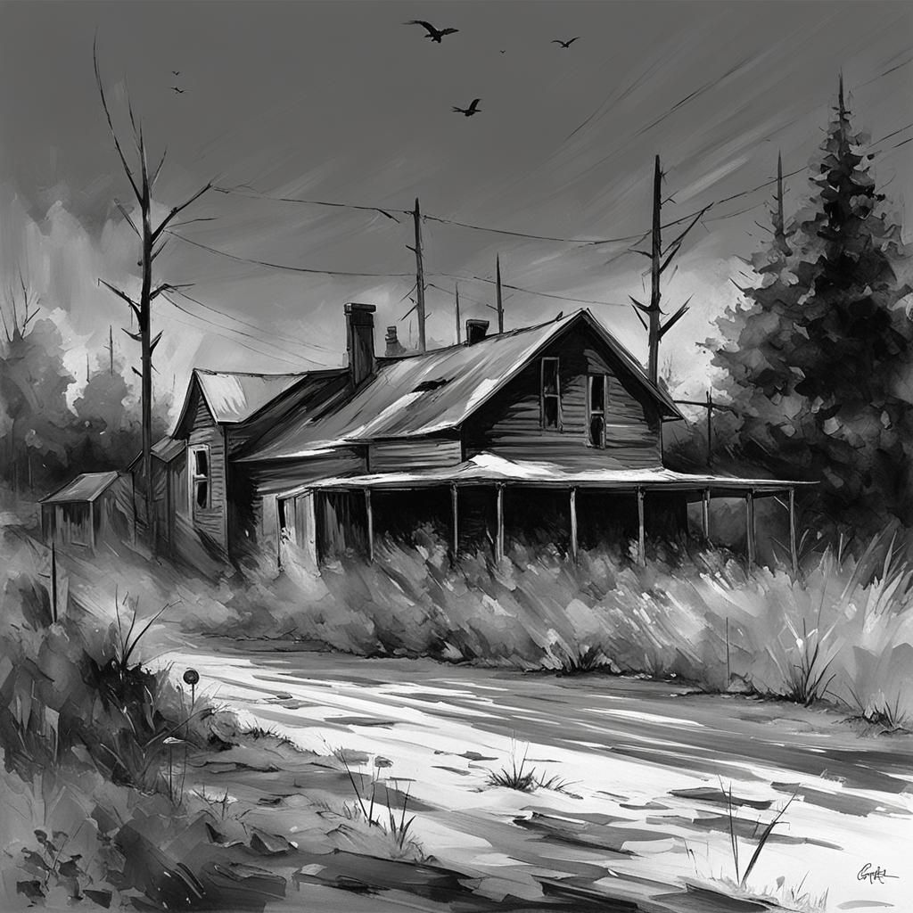 Sinister Abandoned House in Detailed Illustration Style