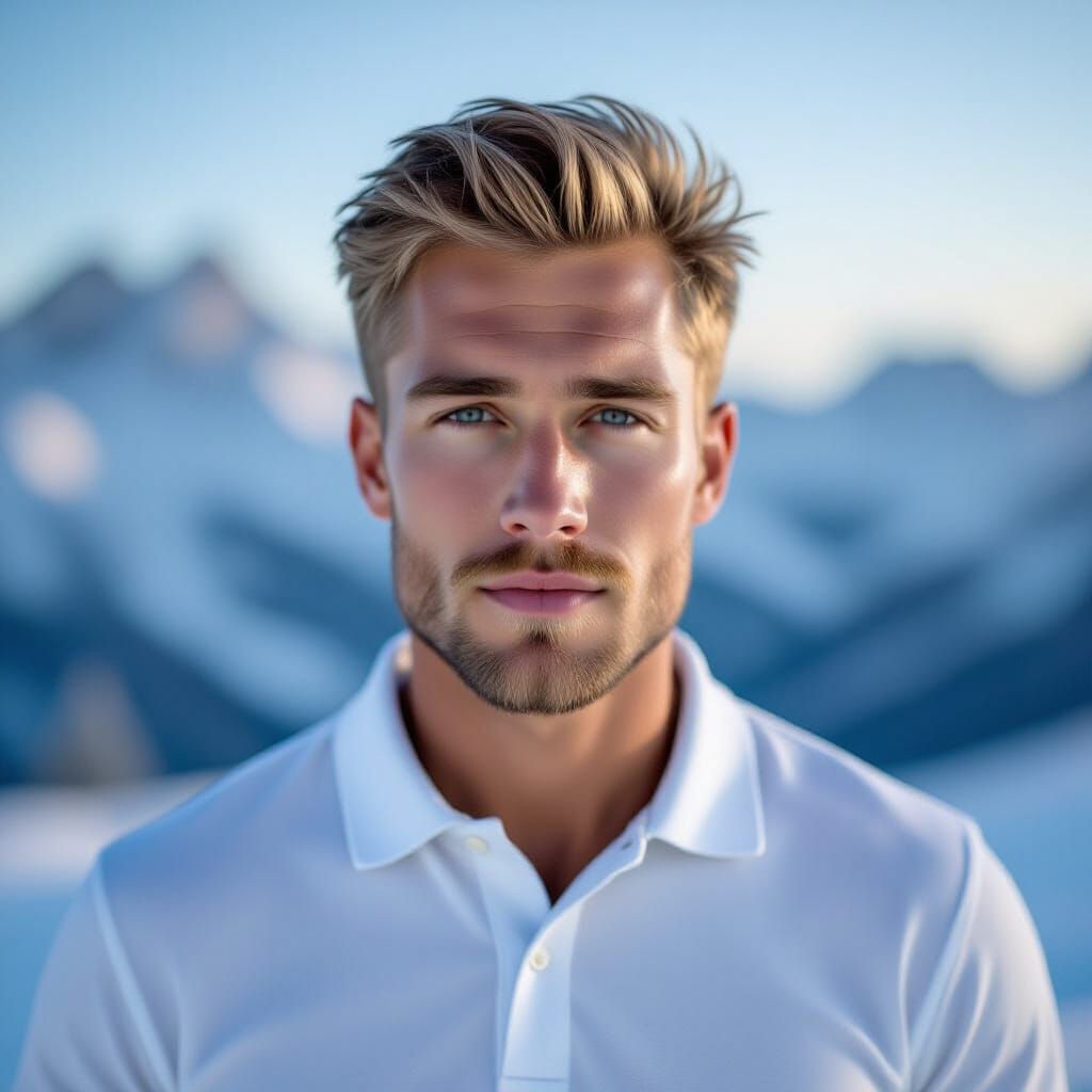 Photorealistic Nordic Man at Winter Dawn