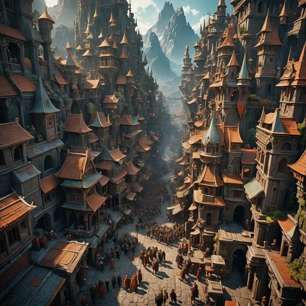 Ancient Crowd Scene in Detailed Matte Painting